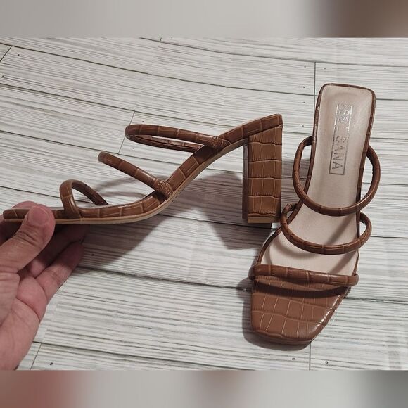 Sol Sana Judith Leather Mule Block Heel in Tan Croc Size 8 - Picture 10 of 10